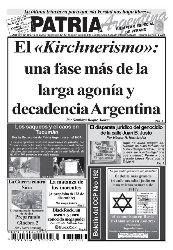 Periódico - Patria Argentina de enero-febrero de 2014 - Número 306 - Año XXVII